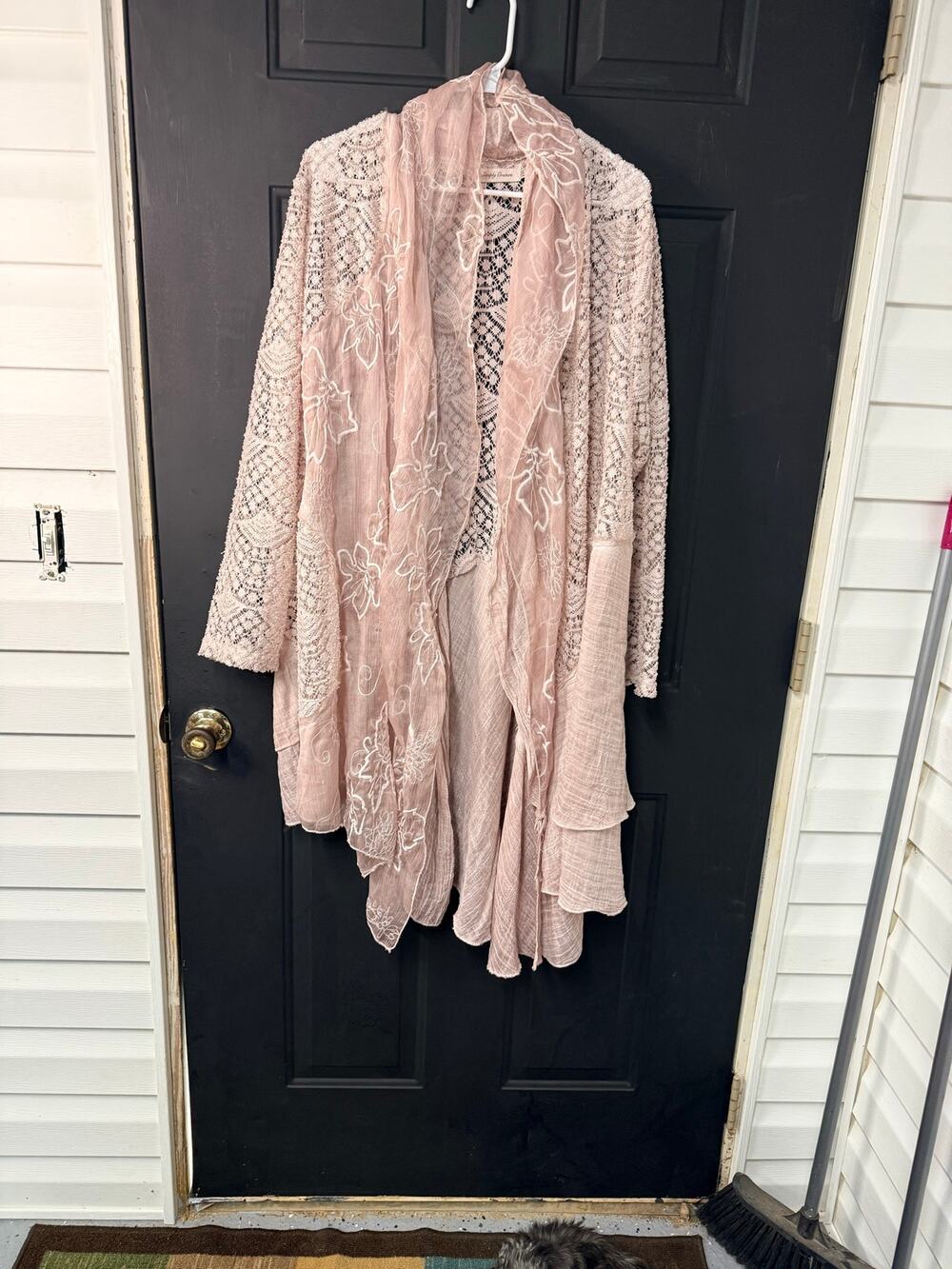 Simply Couture Bohemian open-front duster cardigan crochet lace sleeves 2XL